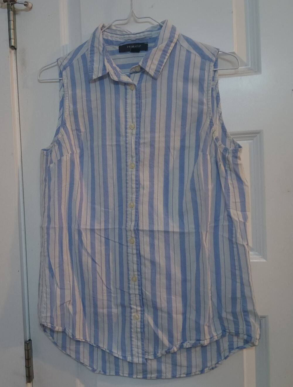 Primark Blue & White Striped Sleeveless Button-Down Shirt
